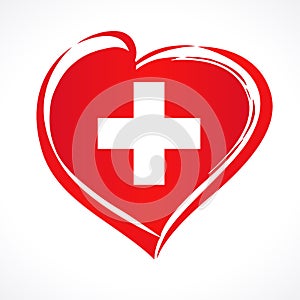 Love Swiss emblem with heart in national flag color