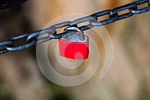 Love symbol, old rusty padlocks hanging on wooden fortress bridge in Alba Iulia, Romania, 2021