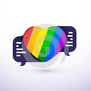 Love talk chat dating, LGBT rainbow heart shape in message bubble