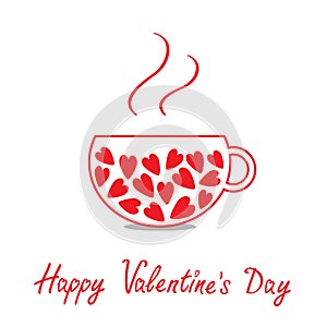 Love teacup with hearts. Happy Valentines Day card