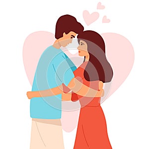 Love tenderness and romantic feelings concept. Young loving smiling couple boy and girl standing hugging embracing each