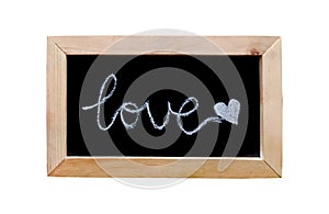 Love text on black board background