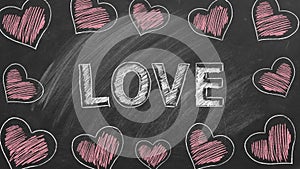 LOVE. Text on chalkboard