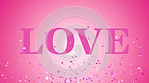 Love text and confetti explosion on pink background