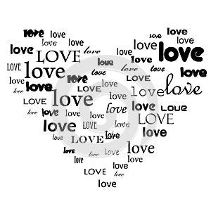 Love text in heart shape