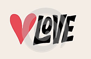 Love text lettering with heart symbol. Vector valentine illustration