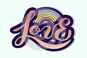 Love text with rainbow isolated on background