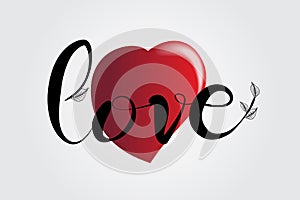 Love text word and shiny heart