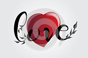 Love text word and shiny heart