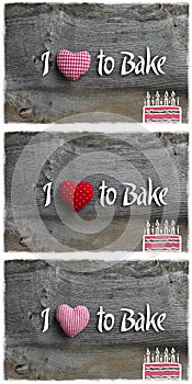 Love To Bake Message Decoration Red Stripes Fabric Heart Collage