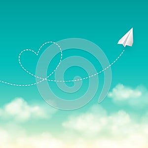 Love travel concept a paper plane flying in the