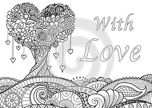 Love tree on floral wavy ground