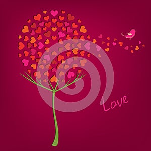 Love tree on a red background