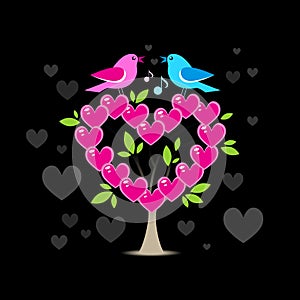 Love tree with two birds