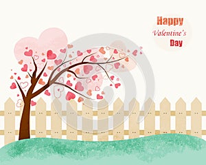 Love Tree vector illustration of vintage style. Valentine's Day photo