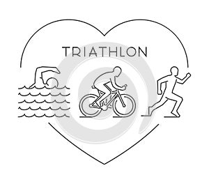 Love triathlon symbol. Vector figures triathletes.