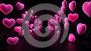 love tunnel, pink hearts on black background