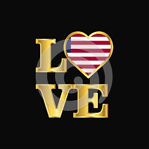 Love typography Liberia flag design vector Gold lettering