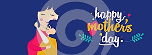 Love u mom. Happy Mother`s Day. Social media banner of daughter and mother`s love vector, illustration for Happy mother`s day.