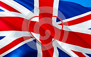 LOVE United Kingdom with UK flag. 3d United Kingdom waving flag. LOVE Sign of UK seamless animation, 3d rendering. United Kingdom