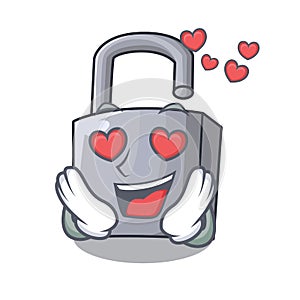 In love unlocking padlock on the cartoon gate