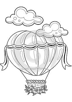 Love Valentine Air Balloon Coloring Pages A4 for Kids and Adult