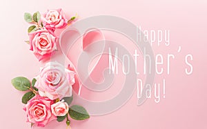 Love, Valentine, mother and women\'s day concept made from pink paper hearts, roses and the text on pastel background