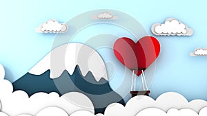 Love and Valentine`s Day. A heart-shaped balloon flies among the clouds.