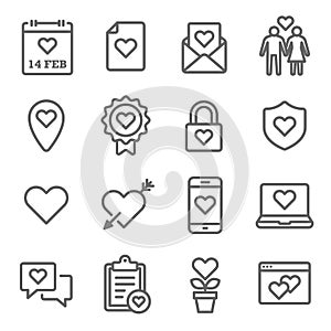 Love Valentine Vector Line Icon Set. Contains such Icons as Love Letter, Couple, Calendar and more. Expanded Stroke