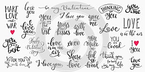 Love Valentines Day quote typography set