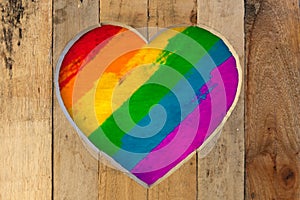 Love Valentines heart wooden frame painted rainbow pride colours