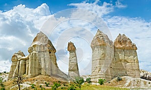 Love valley in Cappadocia, Anatolia, Turkey. Volcanic mountains