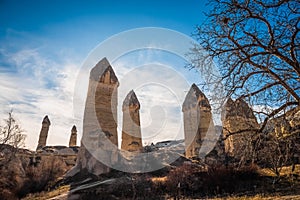 Love valley in Cappadocia. Popular travel destination in Nevsehir, Turkey