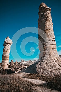 Love valley in Cappadocia. Popular travel destination in Nevsehir, Turkey.