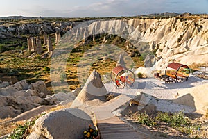 Love valley in summer season in a morning, Goreme town in Cappadocia, central Anatolia, Turkey