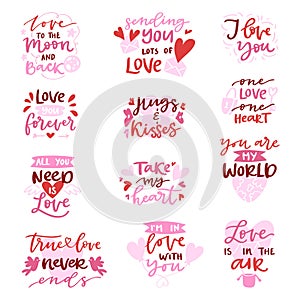 Love vector lovely calligraphy lovable lettering iloveyou quote with heart sign for lover on Valentines day beloved card