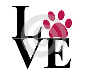 Love vector with paw print vector illustration