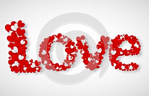 Love. Vector Valentine`s card. Love background with hearts and shadow
