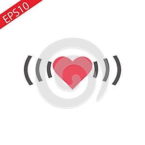 Love via internet sign.Vector iconon red heart