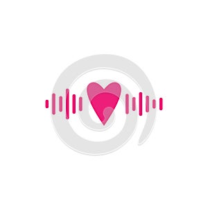 Love vibes. Heartbeat, pulse icon. Red heart with waves isolated on white background. Love, romantic icon. Best, favorite, like