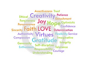 Love and virtues word cloud concept