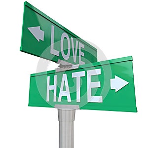 Love Vs Hate Road Signs Opposite Changing Feeling Relationship