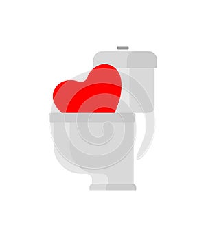 Love in wc. Flush heart in toilet. The concept of wasting your love, throwing away love feelings