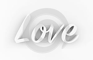 Love - White 3D generated text isolated on white background.