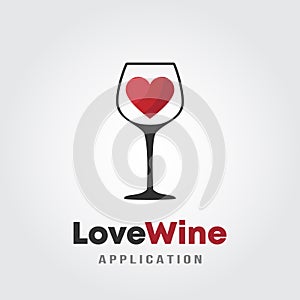Love wine logo template design. A glass of wine with red heart icon on white background vector illustration for wineries, bar and