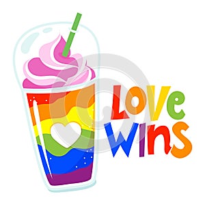 Love wins - LGBT pride slogan against discrimination quote.