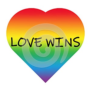 Love wins. Vector illustration of rainbow heart and love wins lettering.