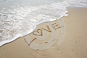 Love word on on the beach