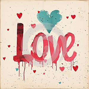 Love word hand drawn lettering and calligraphy with cute heart. Valentines Day concept