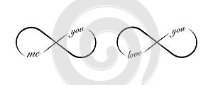 Love word with infinity sign . Set of Infinity symbols. Never ending concept.Valentine\'s day . Vector illustration